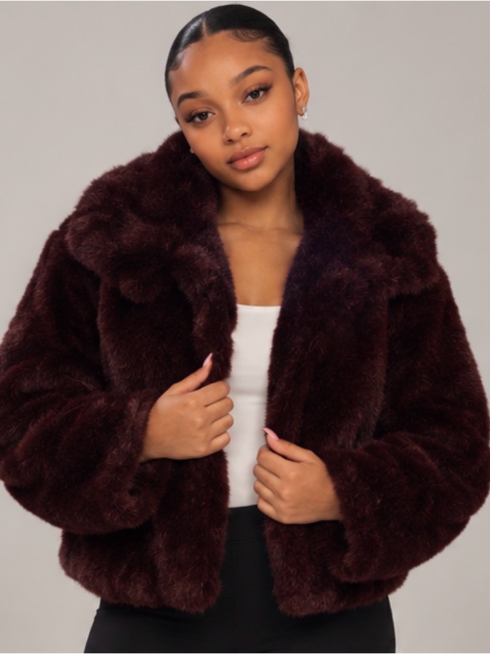 Faux Fur Teddy Jacket Burgundy